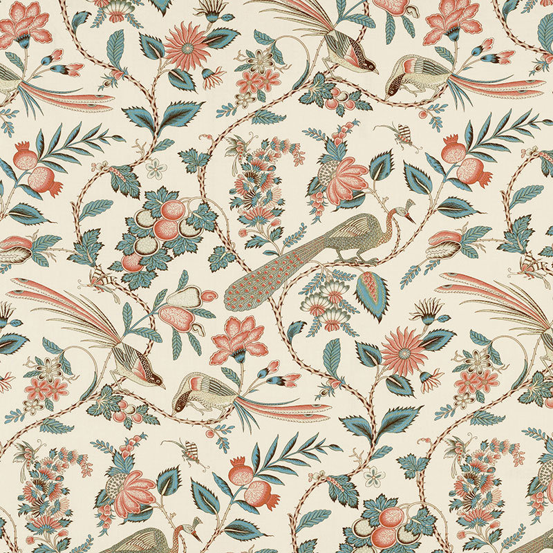 Tissu campagne, Paon / rouge