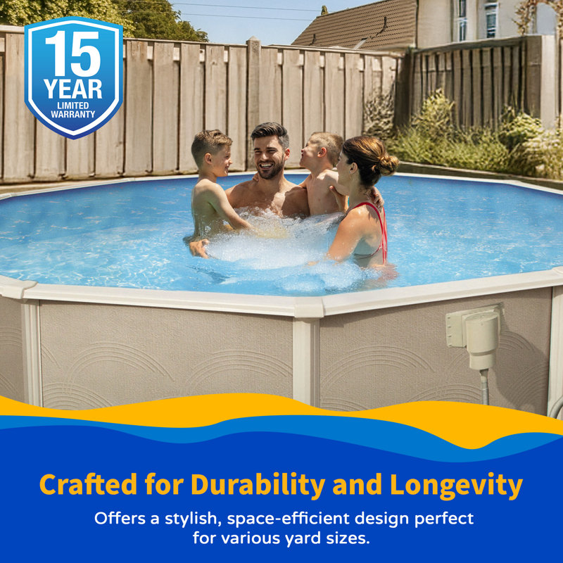 Belize Round 52-in Deep 6-in Top Rail Swimming Pool Package, 15' W x 48" H