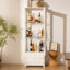 Vitrine autoportante 71 po, porte vitrée avec plafonnier, armoire à vin avec tablettes réglables, pour salon, cuisine, bar et salle à manger - blanc