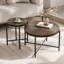 Ensemble de 2 tables basses et tables de bout - Panneau de fibres à densité moyenne imperméable avec revêtement en PVC, conception cylindrique vieillie, pieds en métal noir - charme rustique classique, noyer foncé-1131916168