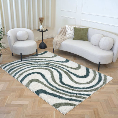 Moodi Modern Shaggy Area Rug Abstract Wavy Line Design