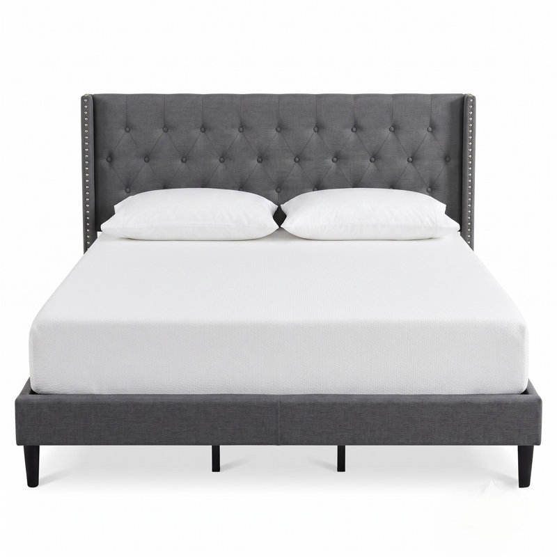 Carlisle King Tufted Upholstered Wingback Platform Bed