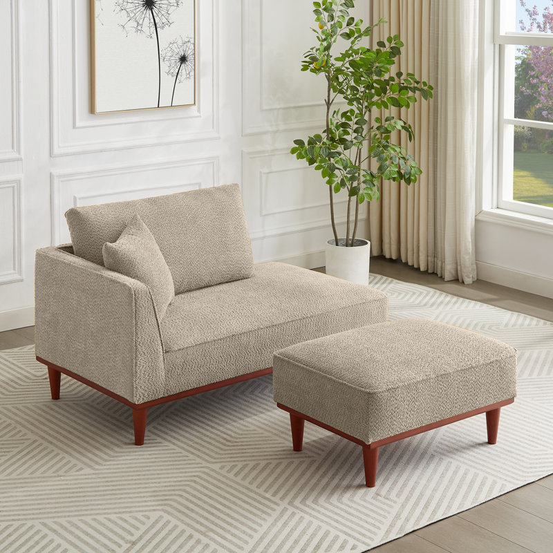 Finken Upholstered Chaise Lounge and Stool, Camel