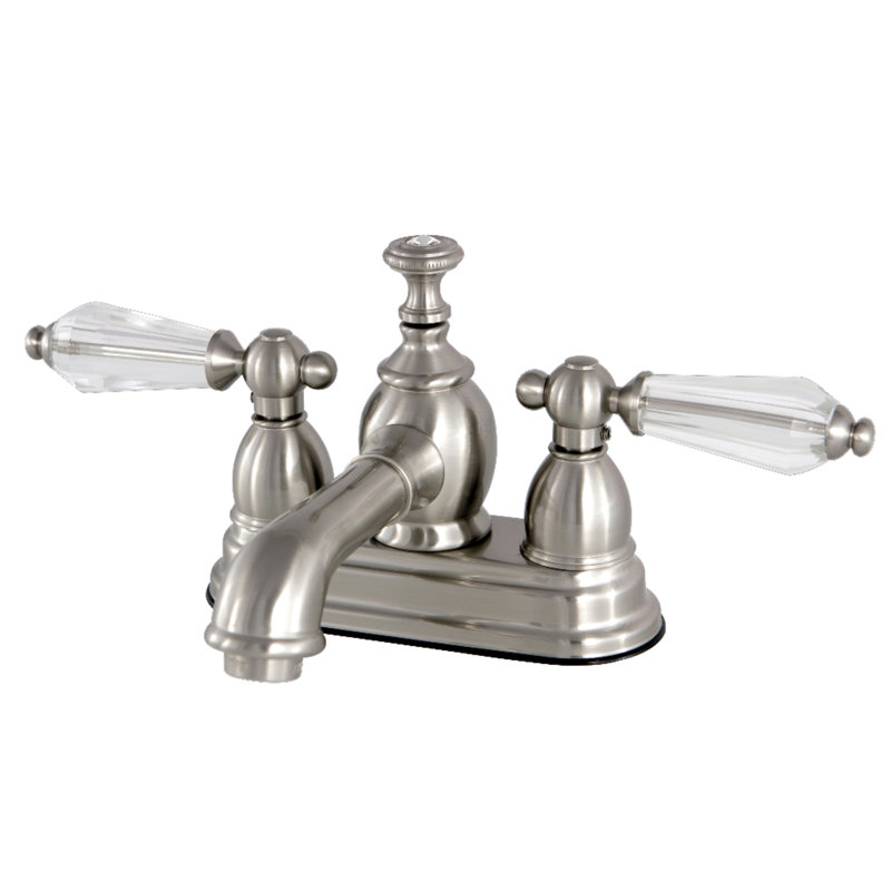 Kingston Brass Wilshire Two-Handle 3-Hole Deck Mount 4" Centerset Bathroom Faucet with Brass Pop-Up, Brushed Nickel