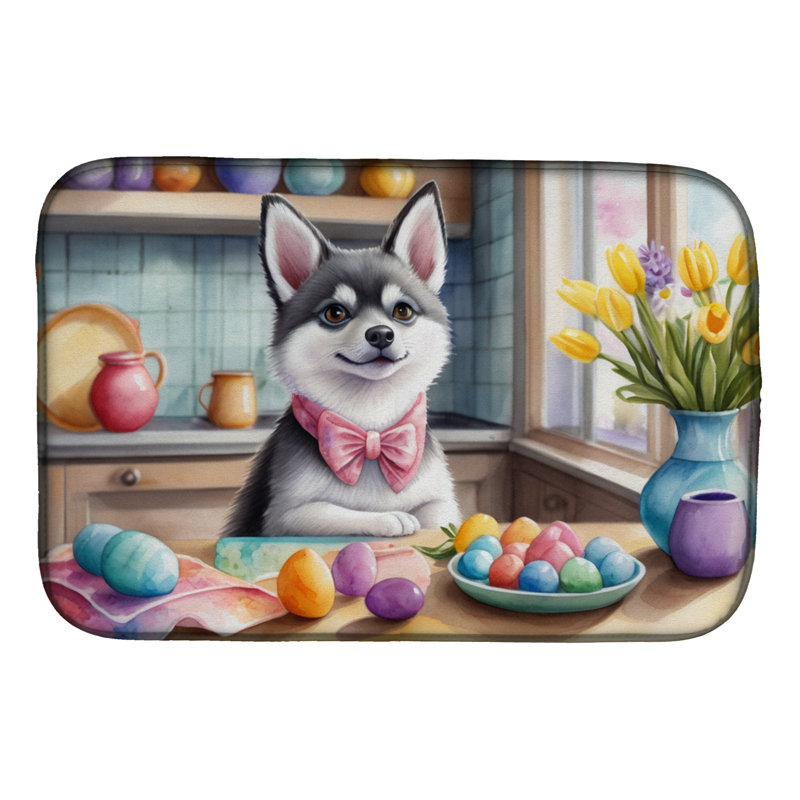 Decorating Easter Alaskan Klee Kai Dish Drying Mat