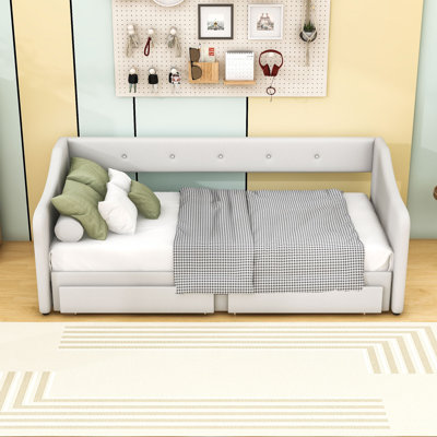 Expandable Twin XL to King Upholstered Daybed with Tuft Backrest and 2 Storage Drawers