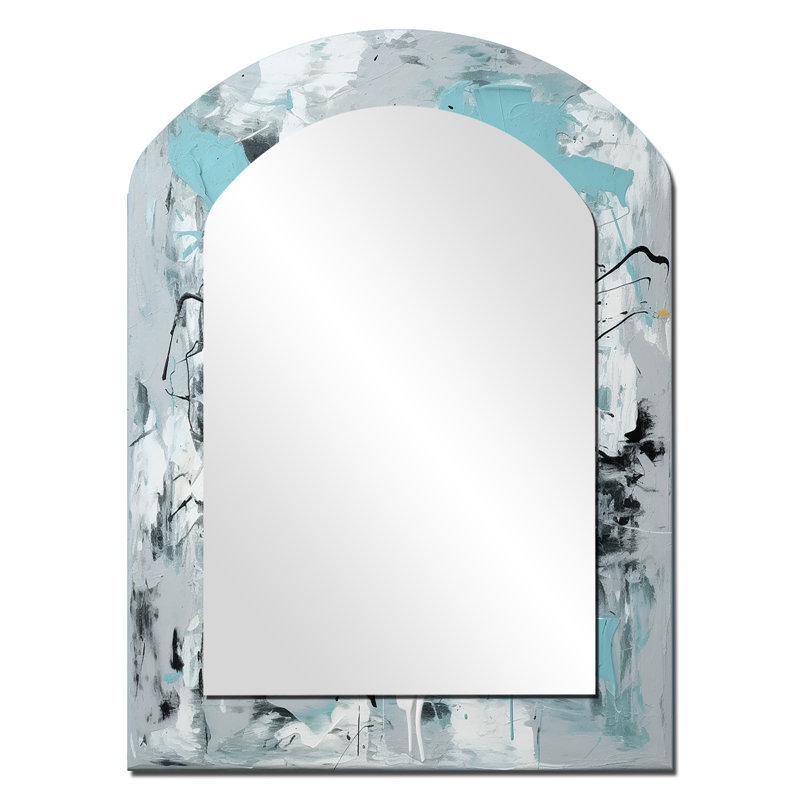 Seren Subtility In Abstract Light Blue III - Miroir décoratif en arc abstrait sur métal, 34 po x 25 po