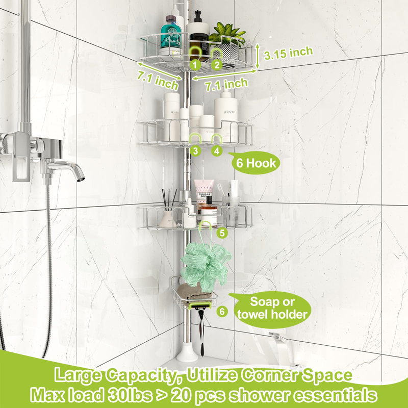 Stainless Steel Adjustable Floor to Ceiling Corner Shower Caddy