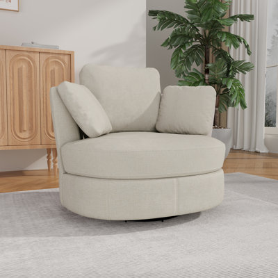 Upholstered Slipcovered Swivel Barrel Chair,Chenille Accent Chair With Pillows
