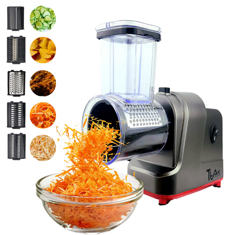 Râpe à fromage électrique Ttak HOUSEWARE, déchiqueteuse à trancheuse électrique professionnelle 250W, machine à salade électrique à contrôle à une touche Fruits, légumes, fromages, machine à salade 5 accessoires