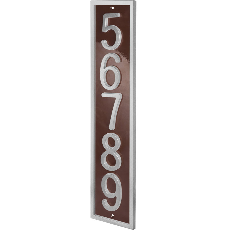 Plaque d'adresse verticale encadrée en aluminium Royal Shade - numéros de maison personnalisés à 3/4 chiffres pour des espaces intérieurs et extérieurs élégants