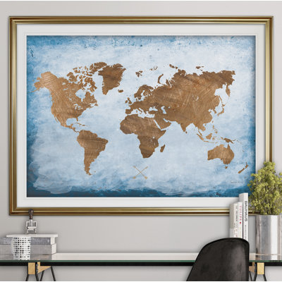 Washy World Map - reproduction d'art encadrée