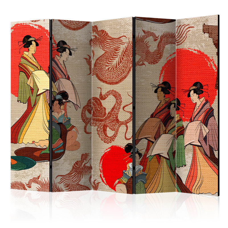 Graue 225cm W x 172cm H 5 - Panel Solid Wood Folding Room Divider