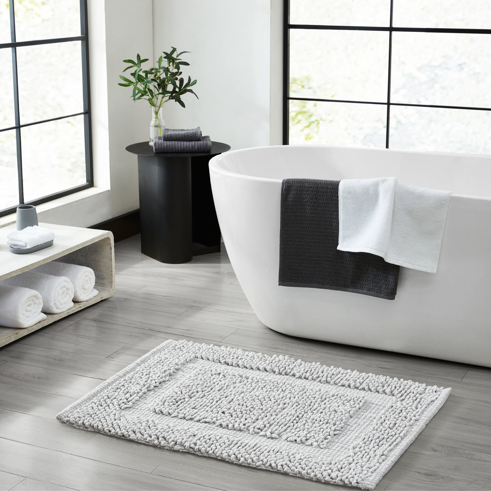 Payten Classic Cotton Bath Mat, Soft Gray, Single - 27"W x 45"L