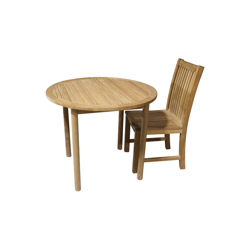 Bouke Round Teak Solid Wood Outdoor Dining Table Umbrella Hole , 35.5 " W 35.5 " D