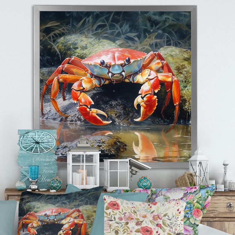 Crab Beachcombers III sur impression sur toile, H 36 po x l 36 po x P 1,5 po, Cadre simple argenté