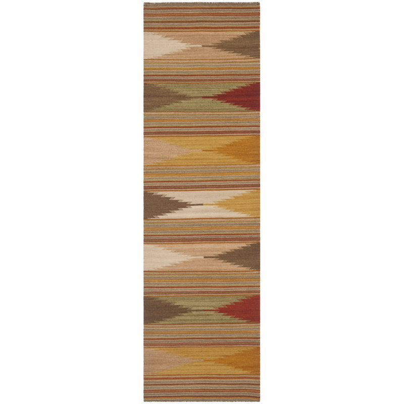 Tapis brun / beige en laine tissé à la main Bennett Southwestern, Tapis de couloir 2 pi 3 po x 8 pi