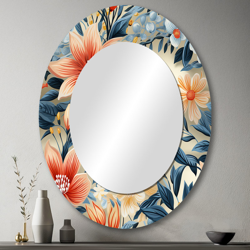 Tefft - Miroir mural ovale traditionnel bleu, H 43 po x l 33 po
