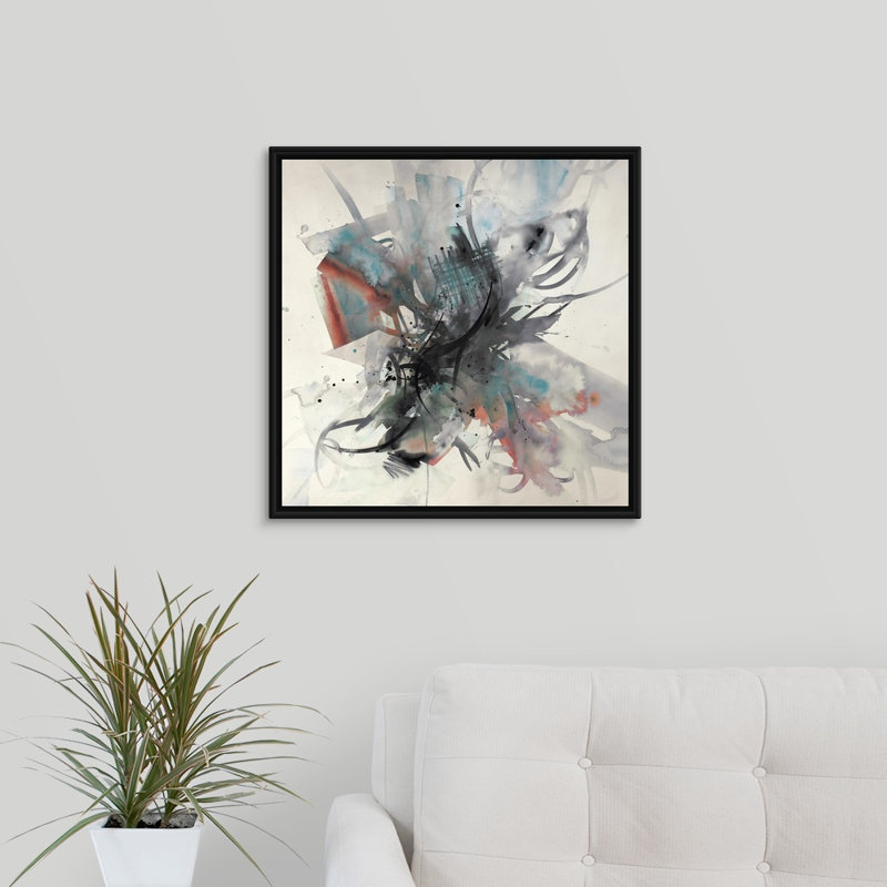 « spring élingue iii », peinture sur toile, H 21,7 po x l 21,7 po x P 1,75 po, Cadre flottant noir