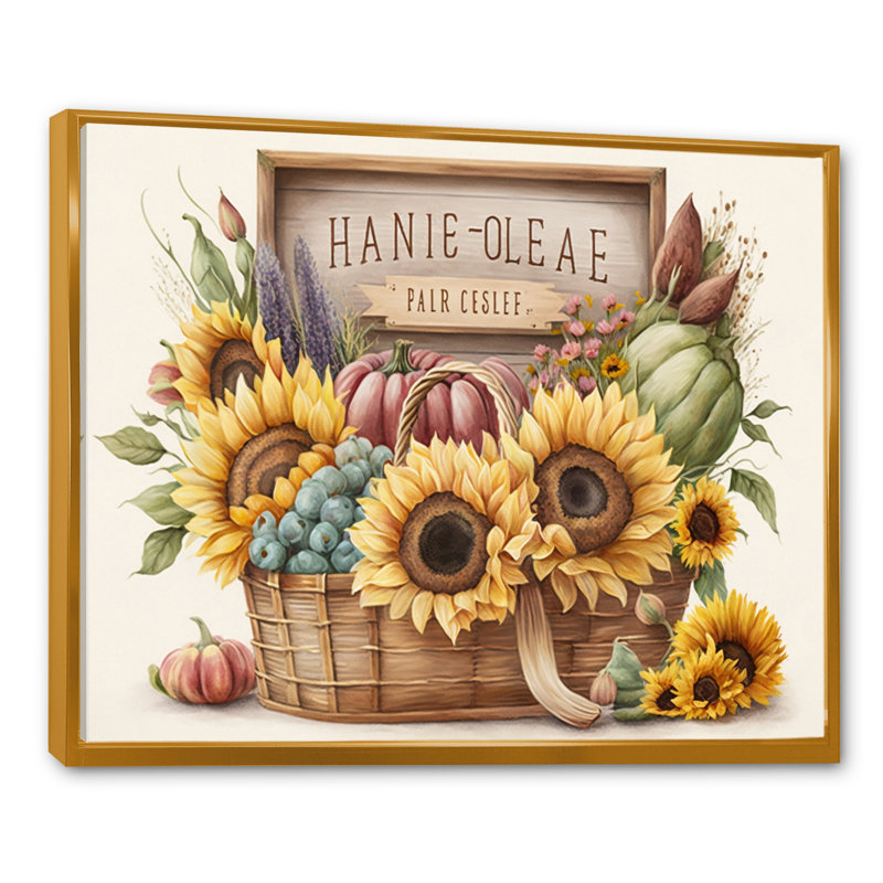 «Flowers and Fruit in Basket I», reproduction sur toile, H 30 po x l 40 po x P 1,5 po, Cadre flottant doré