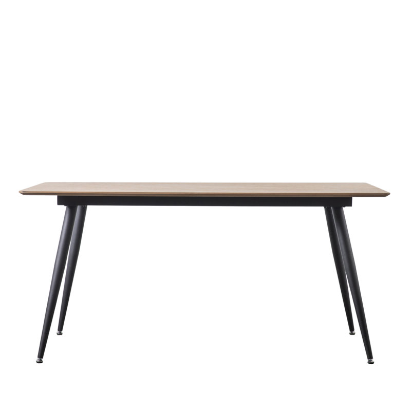 Alec Walnut Metal Base Dining Table, Light Wood
