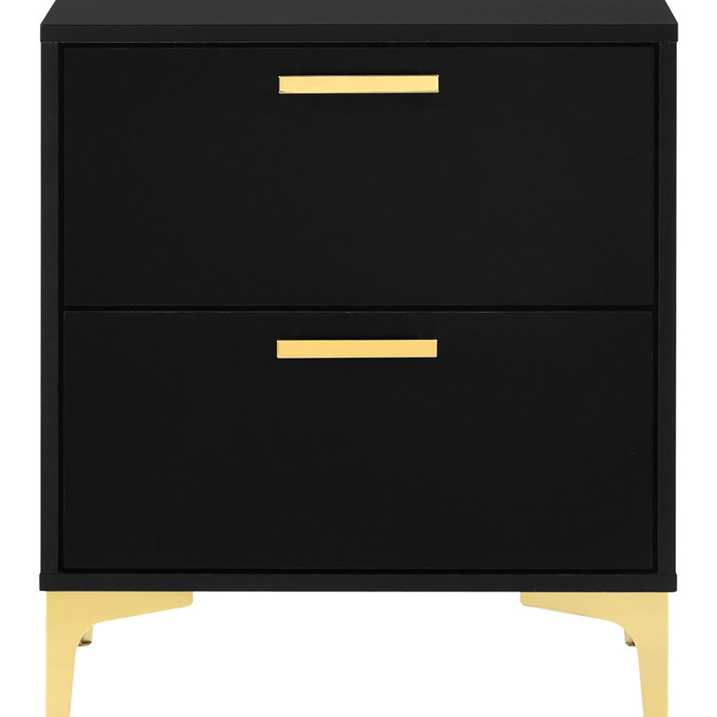 Table de chevet moderne noire et dorée pour la chambre à coucher - 2 tiroirs de rangement avec de nombreux tiroirs, Noir