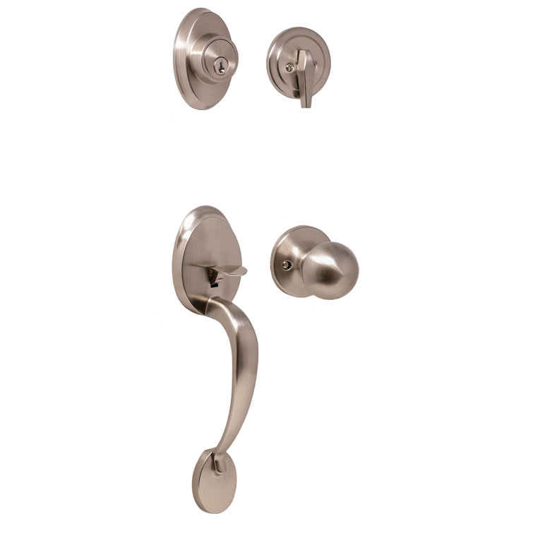 Hillcrest Handleset with Deadbolt and Hudson Door Knob and Premiere Essentials Rosette