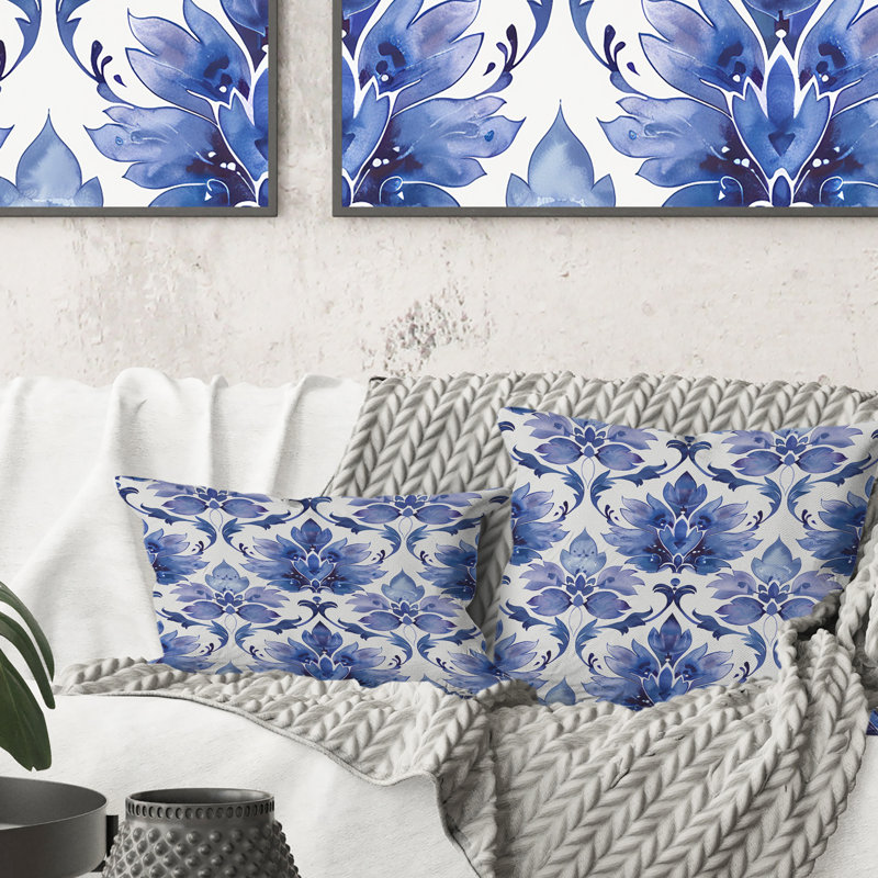 Coussin lombaire à imprimé damas - Glam, Bleu / blanc