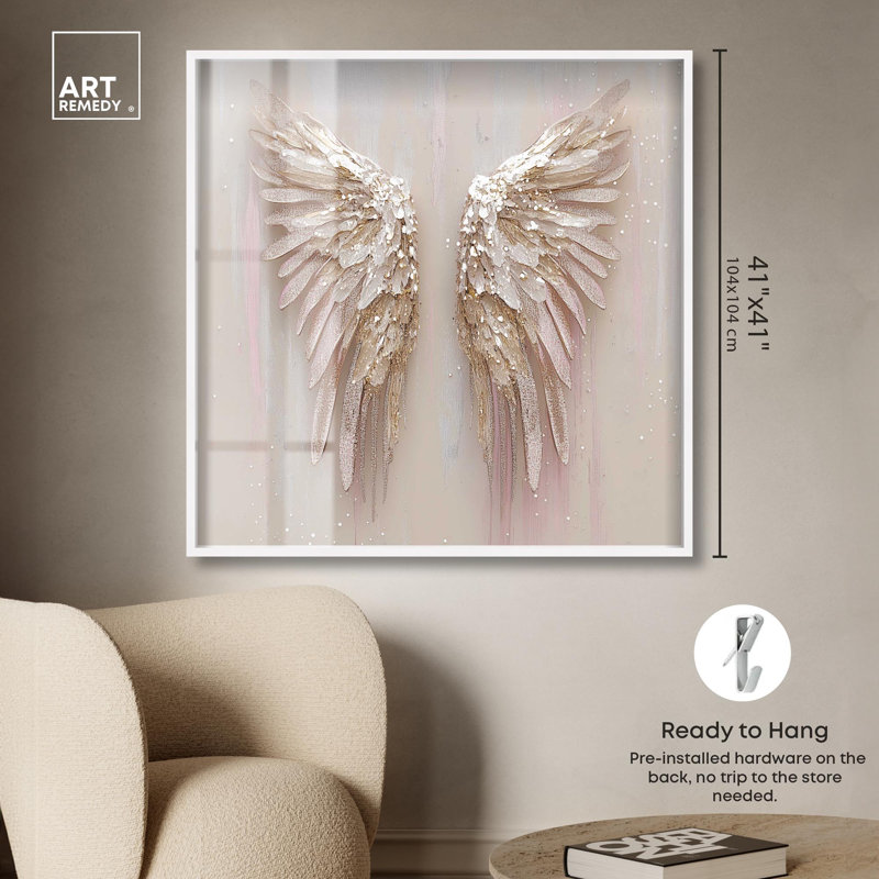 Doux Golden Wings Christian Decor Shadowbox par Art Remedy, H 41 po x l 41 po, Blanc