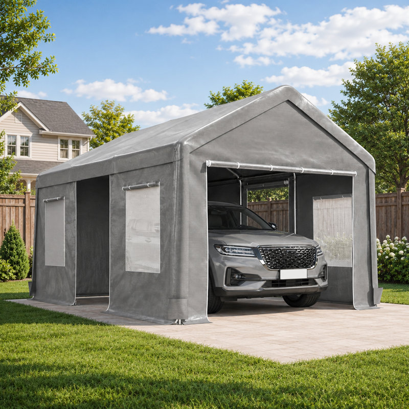 Heavy Duty Portable Garage Carport Canopy, Outdoor Car Tent Vehicle Shelter with Removable Sidewalls, Roll-Up Mesh Windows