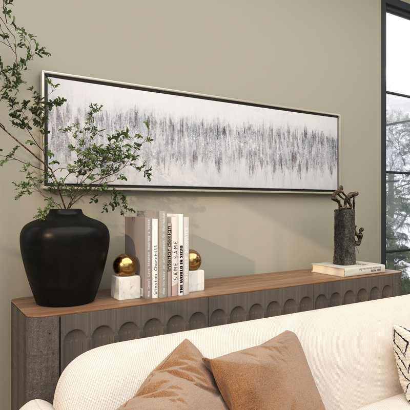 Canvas Abstract Living Room Gray Framed Wall Art with Silver Frame