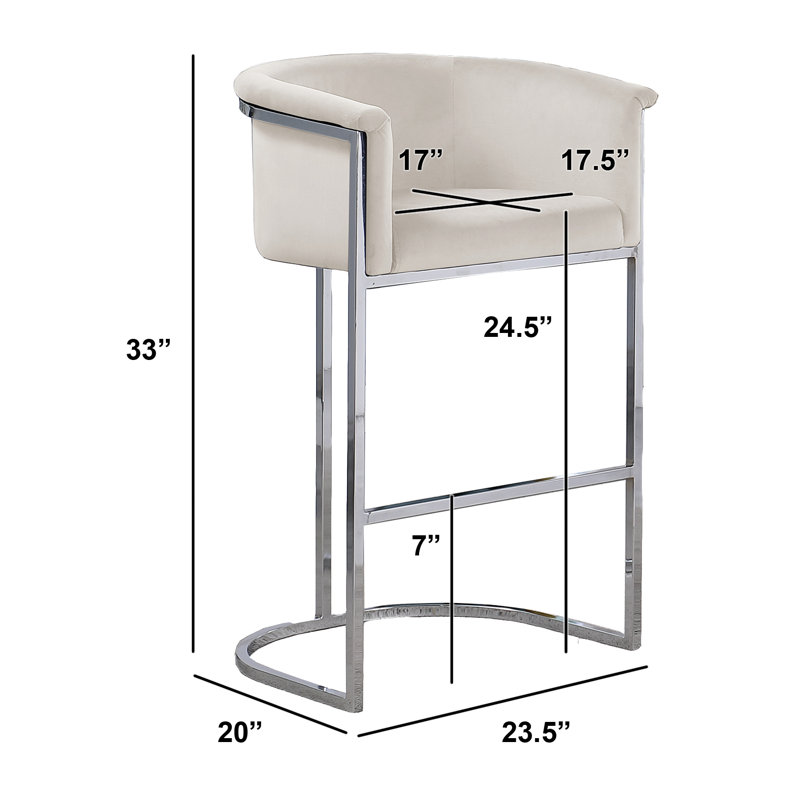 Maheer 24" Counter Stool (Single Chair), Beige/Silver, Chrome