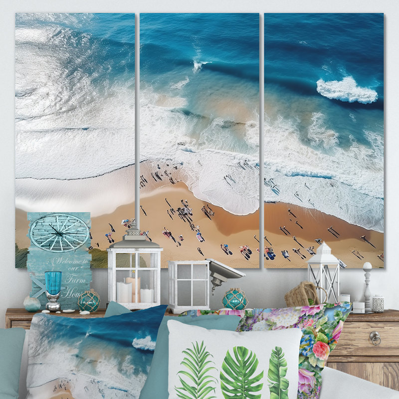Bleu plage vue aérienne Majesty III - plage et océan, art mural, Toile tendue, H 32 po x l 48 po x P 1 po