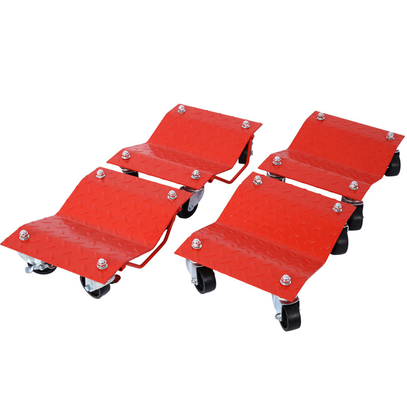 Chariot de voiture, chariot de roue robuste, 4 piquets de voiture avec roues, capacité de 6000 lb, rouge