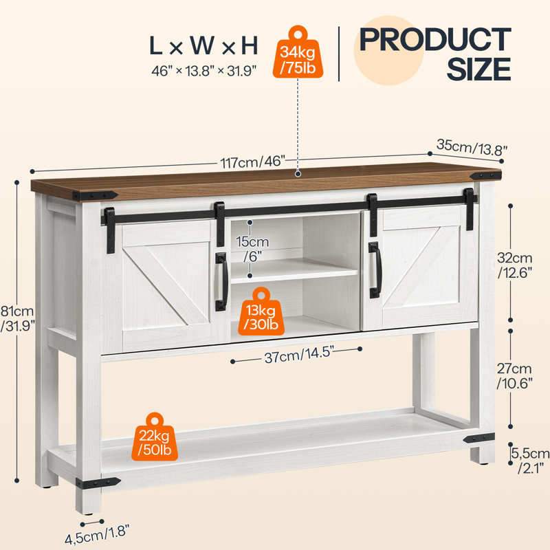 Ordonez 31.9"H  Narrow Sofa Console Table Foyer Table with Storage, White/Brown, 31.9" H x 46" W x 13.8" D