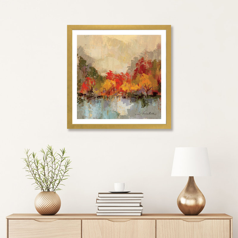 «Fall Riverside II» par Silvia Vassileva - reproduction d'art, H 24 po x l 24 po x p 1 po, Encadré en papier doré