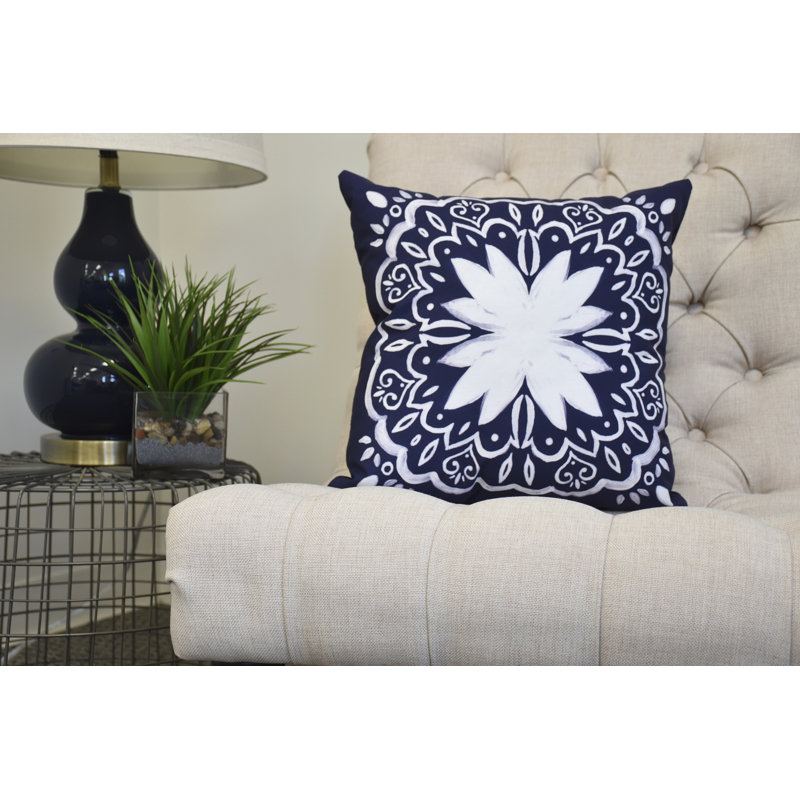 Cuban Flare Reversible Throw Pillow, Navy Blue, 16" x 16"