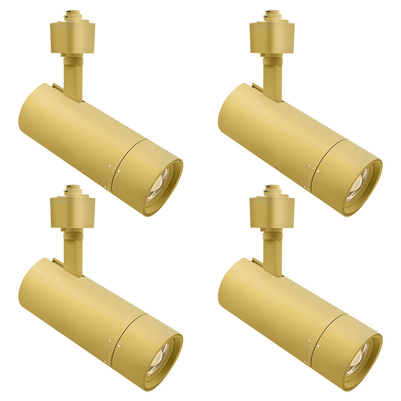 Luxrite 2,5 po Éclairage sur rail à DEL Zoomable, 5CCT, CRI90, 15 W, 1050LM, à intensité variable, inclinaison de 358 ° + 90 ° et faisceau de 20 à 50 °, éclairage sur rail de type H, ETL, paquet de 4 en laiton