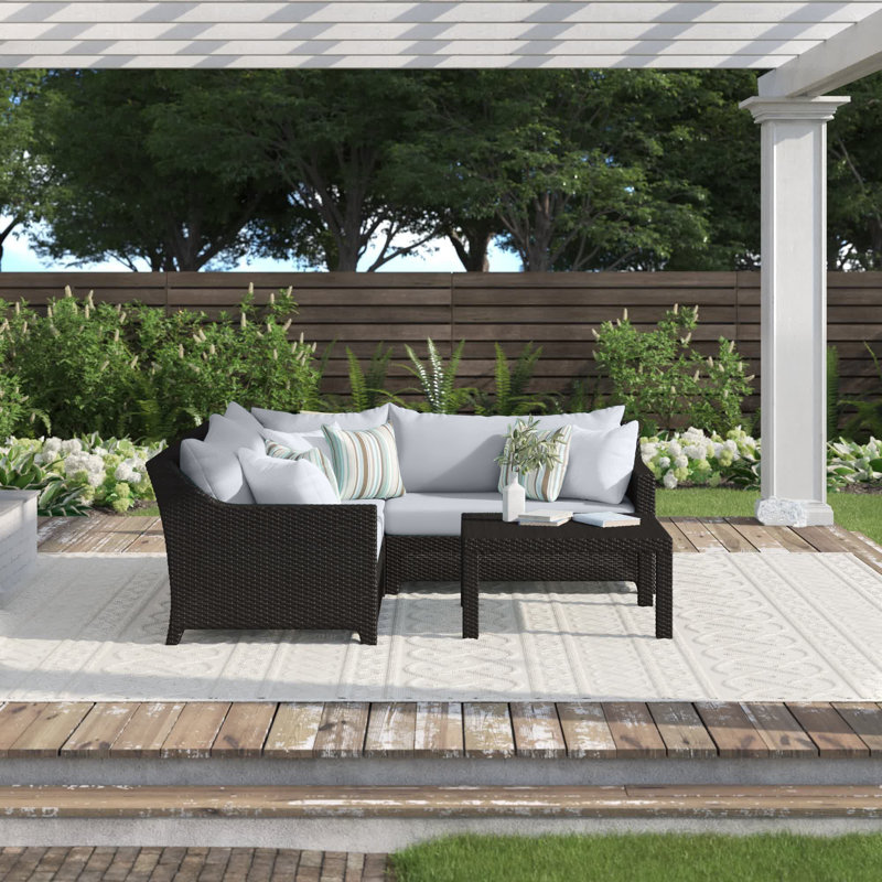 Fionnula 4 Piece Sectional Seating Group With Sunbrella Cushion Covers, Spectrum Cayenne Sunbrella® Plainweave