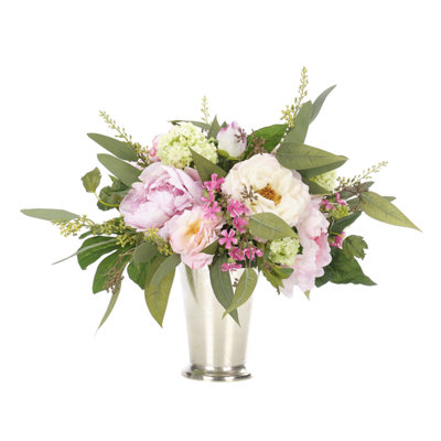 Rose Peony, Cream Pink, Aluminum Cup, 19wx16dx15h