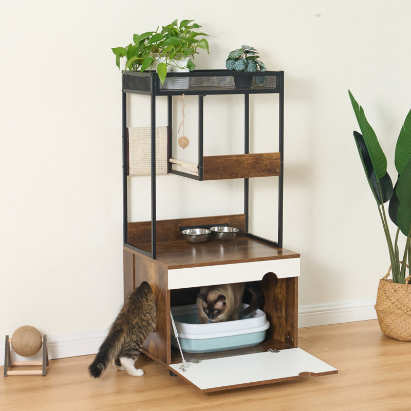 Enceintes de litière pour chat avec tour d'arbre à chat, meubles pour chat, armoire à chat
