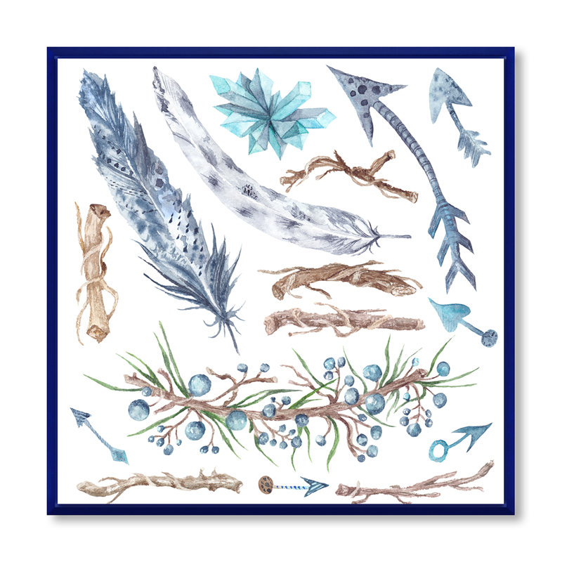 Forêt tribale - Impression sur toile, Encadrement bleu, H 30 po x l 30 po x P 1 po