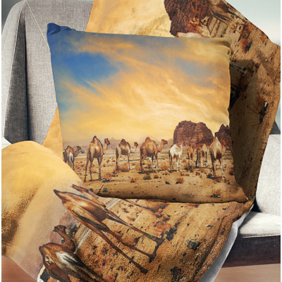 Camels in Wadi Rum - Landscape Printed Pillow