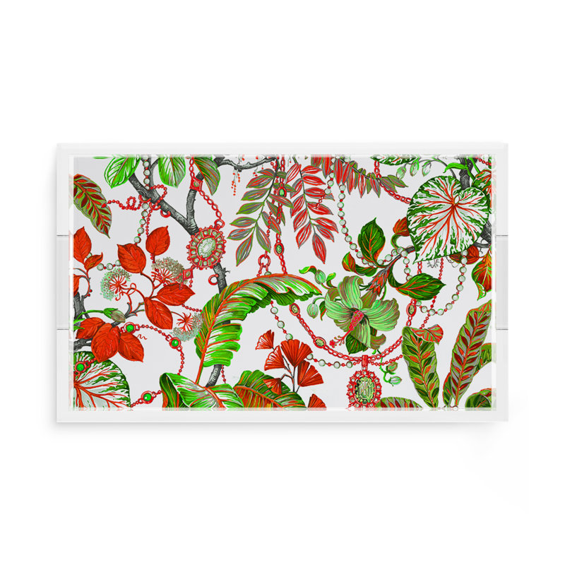 Plumeria Red Acrylic Rectangle Decorative Tray, 17"W x 10.5"D x 2"H