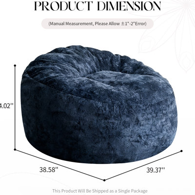 Pouf ergonomique avec structure de rembourrage intelligente, housse, pour lire et se détendre, flanelle bleue, hauteur 66,7 cm, ultra-confortable, rembourrage intérieur ajustable haute élasticité, amovible