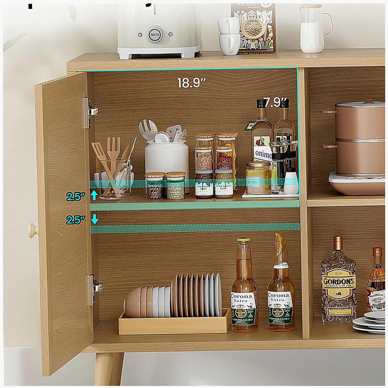 Sideboard Buffet Cabinet with 3 Rattan Doors,Modern Kitchen Storage Console Cabinet for Entryway Living Room (Large,Natural)