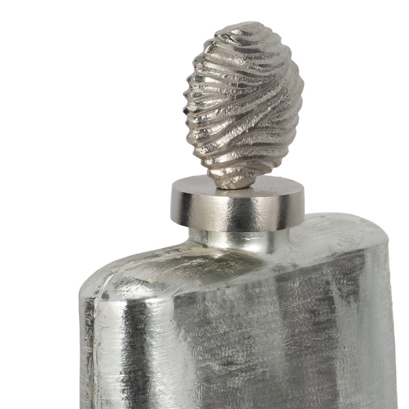 Glass Metallic Silver Solid Cylinder Bottle w and Orb Topper, 19" H x 8" W x 8" D