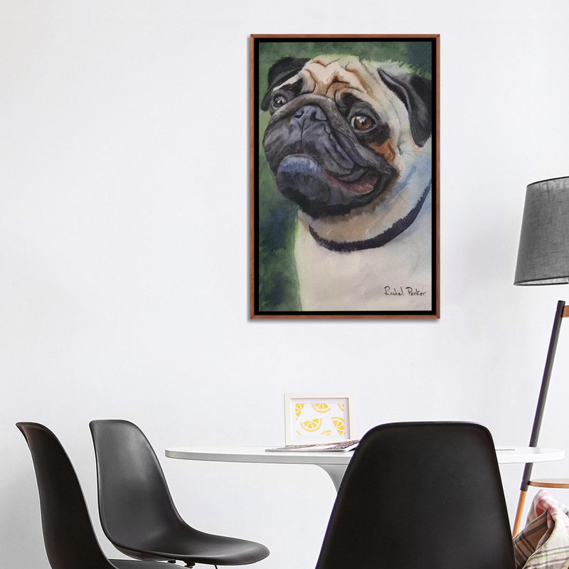 «Pug Portrait» par Rachel Parker - reproduction d'art, H 40 po x l 26 po x P 1,5 po, Toile avec cadre en bois classique