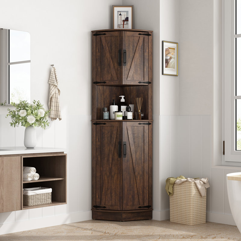 Davidoff 68"H Accent Cabinet, Corner Cabinet With Adjustable And Removable Shelves, Oak