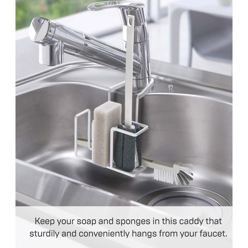 White Steel Faucet-Hanging Sponge and Brush Holder